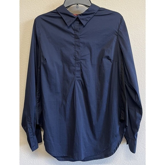 Universal Standard Navy Blue Elbe Popover Blouse Long Sleeve Size S/14 - Picture 1 of 10